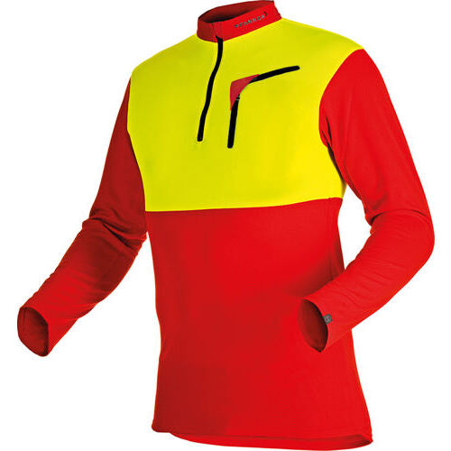 "Zipp-Neck" T-Shirt manches longues rouge-jaune, taille S
